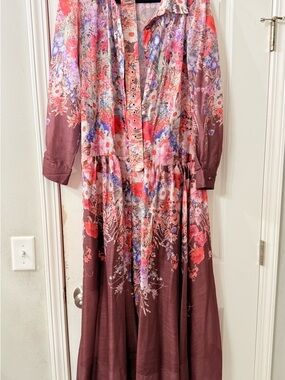 Floral Button-Front Maxi Dress in Mauve and Pink Tones